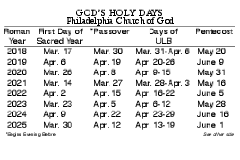 Holy Day Pocket Calendar