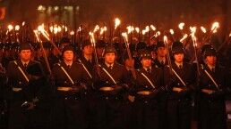 German Troops Parade by Torchlight at Reichstag